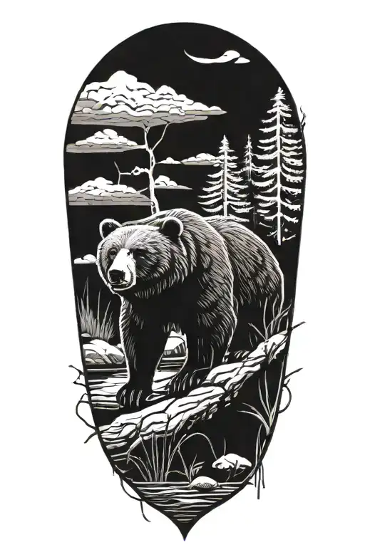 bear with beaver teeth and beaver tail  tattoo design idea