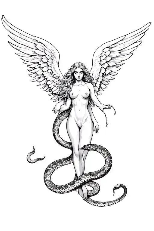 angels and snakes intertwined for a leg sleeve tattoo tattoo design idea