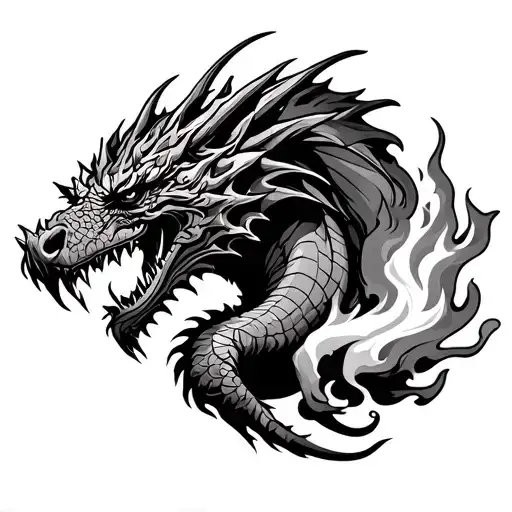 viking and dragon breathing fire tattoo design idea