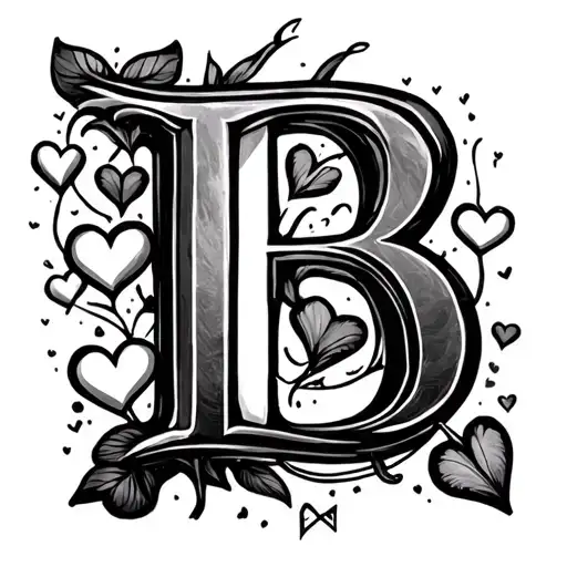 the letter b and hearts  tattoo design idea