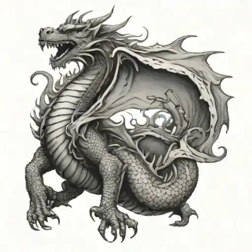 A western style dragon fighting against a Buddist liondog tattoo design idea
