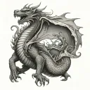 A western style dragon fighting against a Buddist liondog tattoo design idea