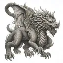 A western style dragon fighting against a Buddist liondog tattoo design idea