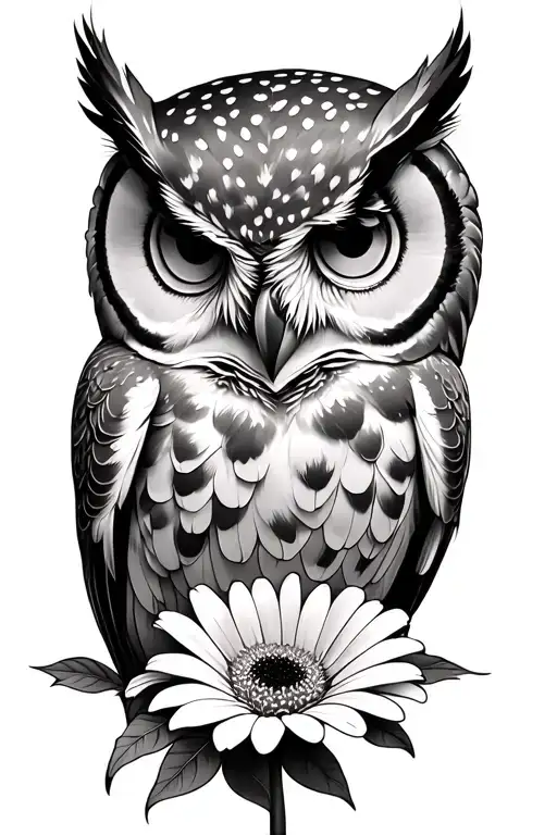 owl and gerbera tattoo design idea