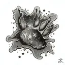 Moon and Stars in the shape of a pawprint with the name "Nyx" in it tattoo design idea