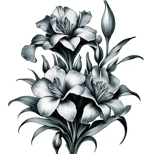 jade and iris flowers tattoo design idea