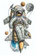 astronaut apollo 11 rocket ship tattoo design idea