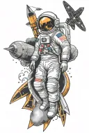 astronaut apollo 11 rocket ship tattoo design idea