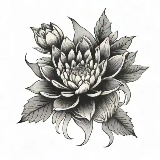 Crysanthemum and water lily intertwined tattoo design idea