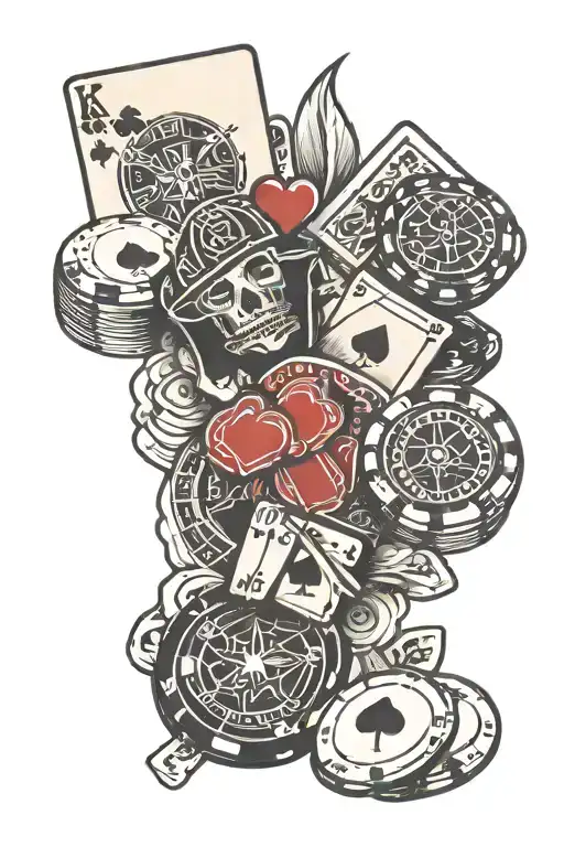poker chips and playing cards tattoo design idea
