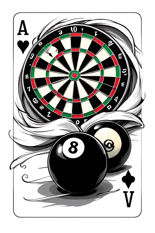 8ball, playing cards, dartboard tattoo design idea