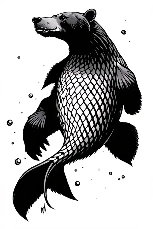 bear fish nets water Inuit style tattoo tattoo design idea