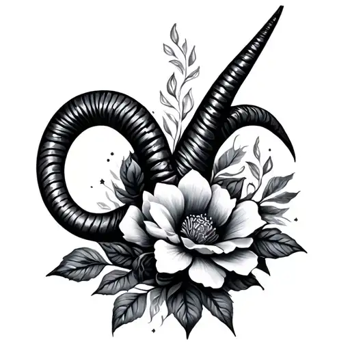 capricorn zodiac sign with flower intertwined tattoo design idea