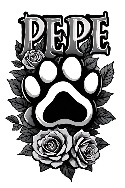 "PEPE" "PEPE" paw and roses surrounding tattoo design idea
