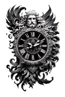zeus with versace pattern a clock with 2:29 on the time  tattoo design idea