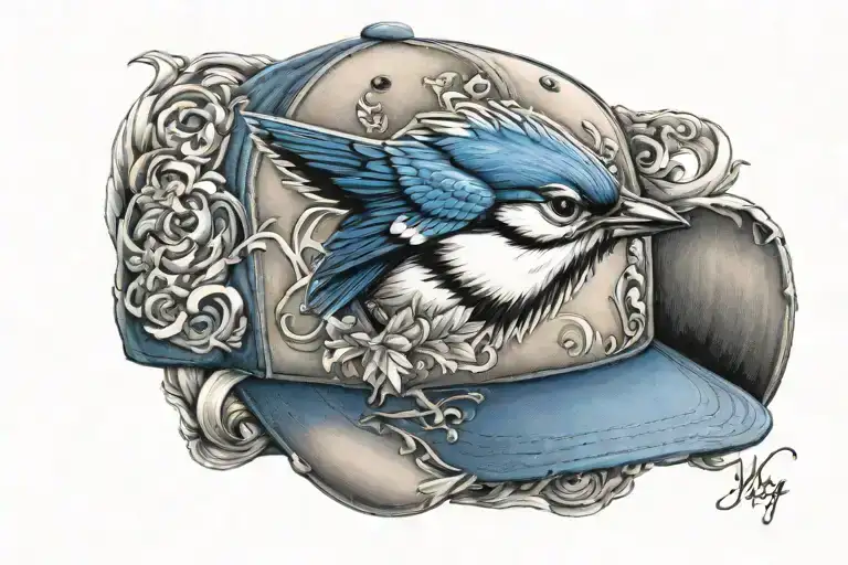 Baseball hat with Toronto blue jays logo incorporated tattoo design idea