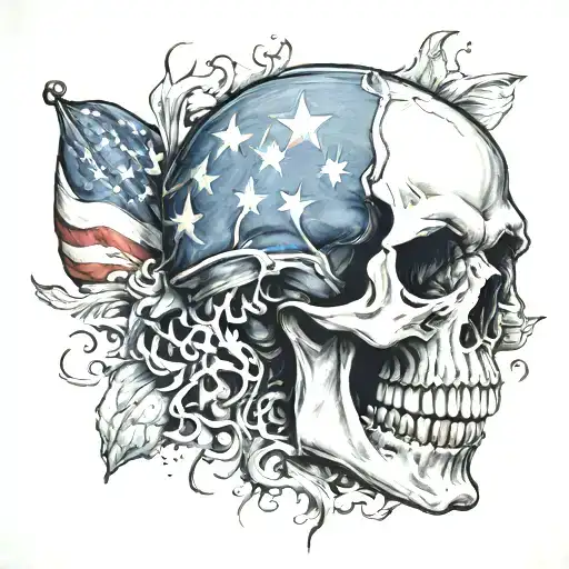 skull and flames and Puerto Rico flag  tattoo design idea
