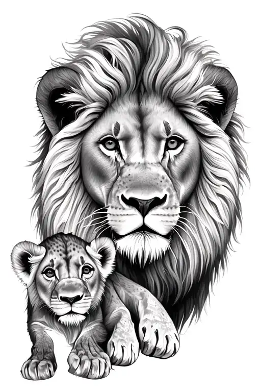 lion with 2 cubs face only tattoo design idea