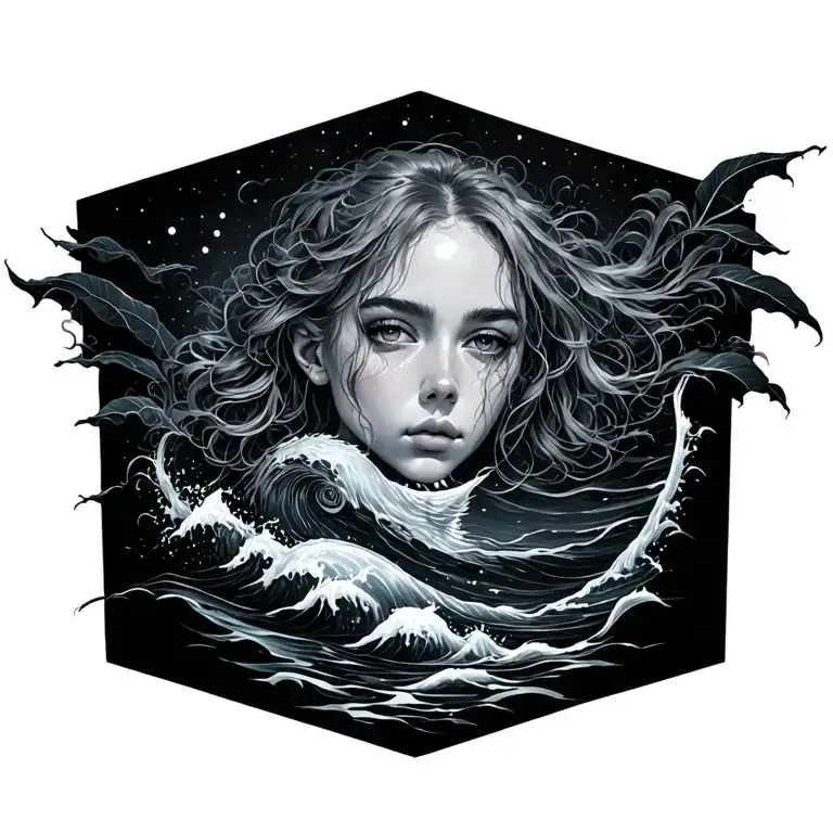 elegant ocean themed tattoo incorporating Billie eilish lyrics tattoo design idea