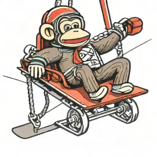 a sock monkey on a ski lift with a snowboard tattoo design idea