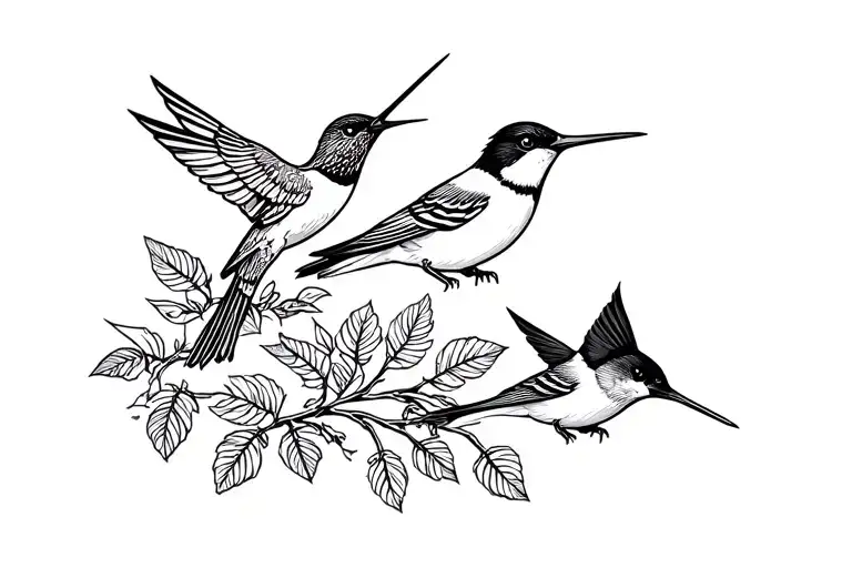 hummingbird, bluejay, and red cardinal birds tattoo design idea