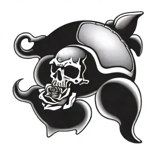 skull brass knuckles rose turtle swimming tattoo design idea