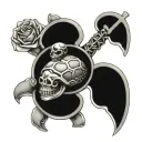 skull brass knuckles rose turtle swimming tattoo design idea