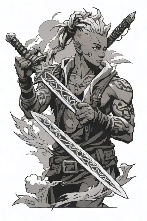 Ekko's Sword with Jinx's cloud background tattoo design idea