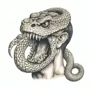 snake stiched in the head tattoo design idea