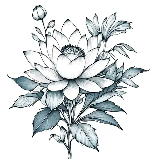 Creates a delicate floral composition with several flowers such as lotus tattoo design idea