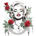 marilyn monroe holding red roses blooming tattoo design idea