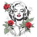 marilyn monroe holding red roses blooming tattoo design idea