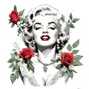 marilyn monroe holding red roses blooming tattoo design idea