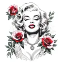 marilyn monroe holding red roses blooming tattoo design idea