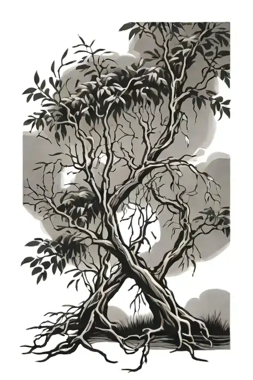 2 willow branches sweeping towards each other side tattoo design idea