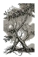 2 willow branches sweeping towards each other side tattoo design idea