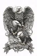 trust fall eagles, one upside down holding onto talons of the other eagle tattoo design idea