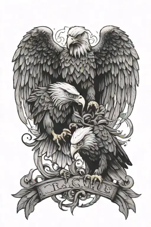 trust fall eagles, one upside down holding onto talons of the other eagle tattoo design idea