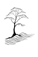 tree outline with ocean waves tattoo design idea