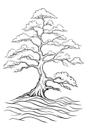 tree outline with ocean waves tattoo design idea