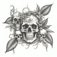 Poisonous plants intertwined with vines and skulls in a rainforest setting tattoo design idea