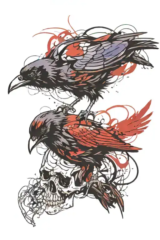 raven on skull edgar allen poe inspired baltimore ravens tattoo design idea