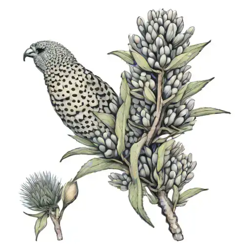 Draw me a tattoo in colour with the following flowers - Acacia dunnii  Banksia dentata Alphitonia excela Bombax ceiba   tattoo design idea