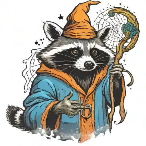 raccoon wizard casting a spell tattoo design idea