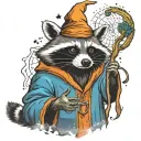 raccoon wizard casting a spell tattoo design idea