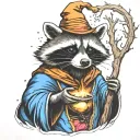 raccoon wizard casting a spell tattoo design idea