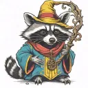 raccoon wizard casting a spell tattoo design idea