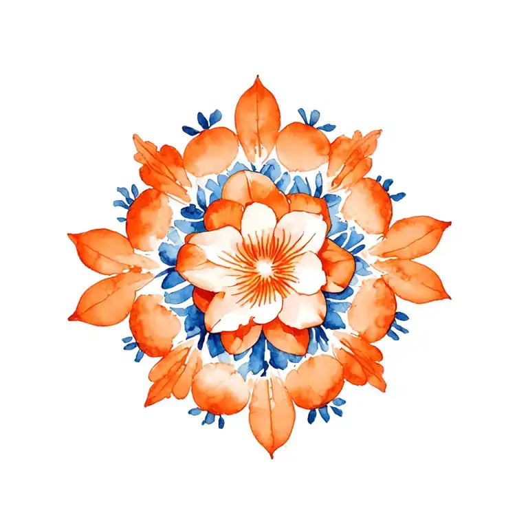 orange and blue floral mandala design   incorporating orchids tattoo design idea