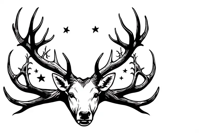 elk antlers, vines, stars tattoo design idea