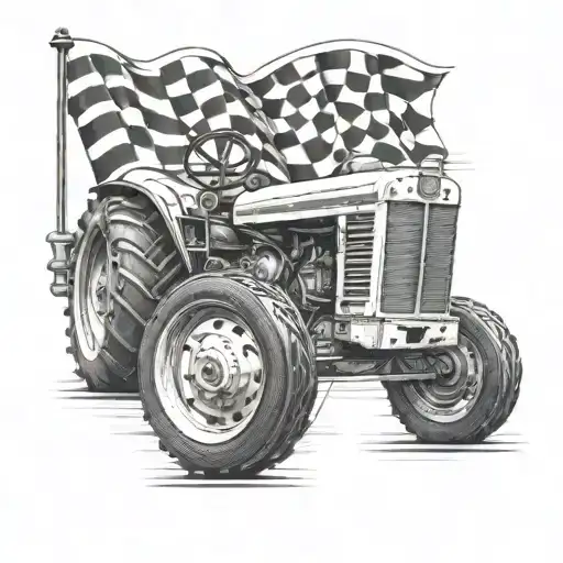 a tractor with an checkered flag and in the middle of them a 88  tattoo design idea